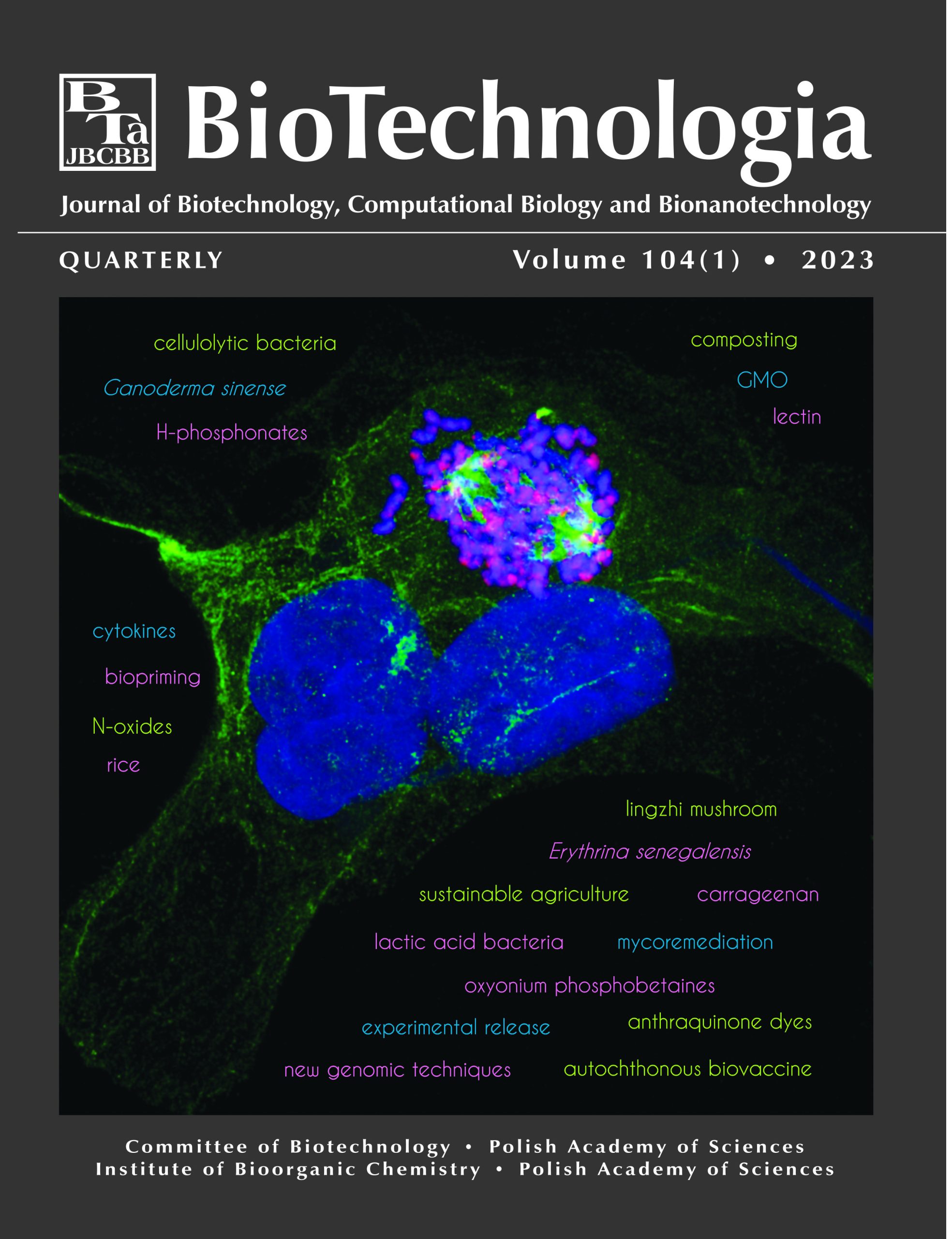 Okładka kwartalnik &quot;Biotechnologia&quot; - tom 94(1)Okładka kwartalnik &quot;Biotechnologia&quot; - tom 94(1)