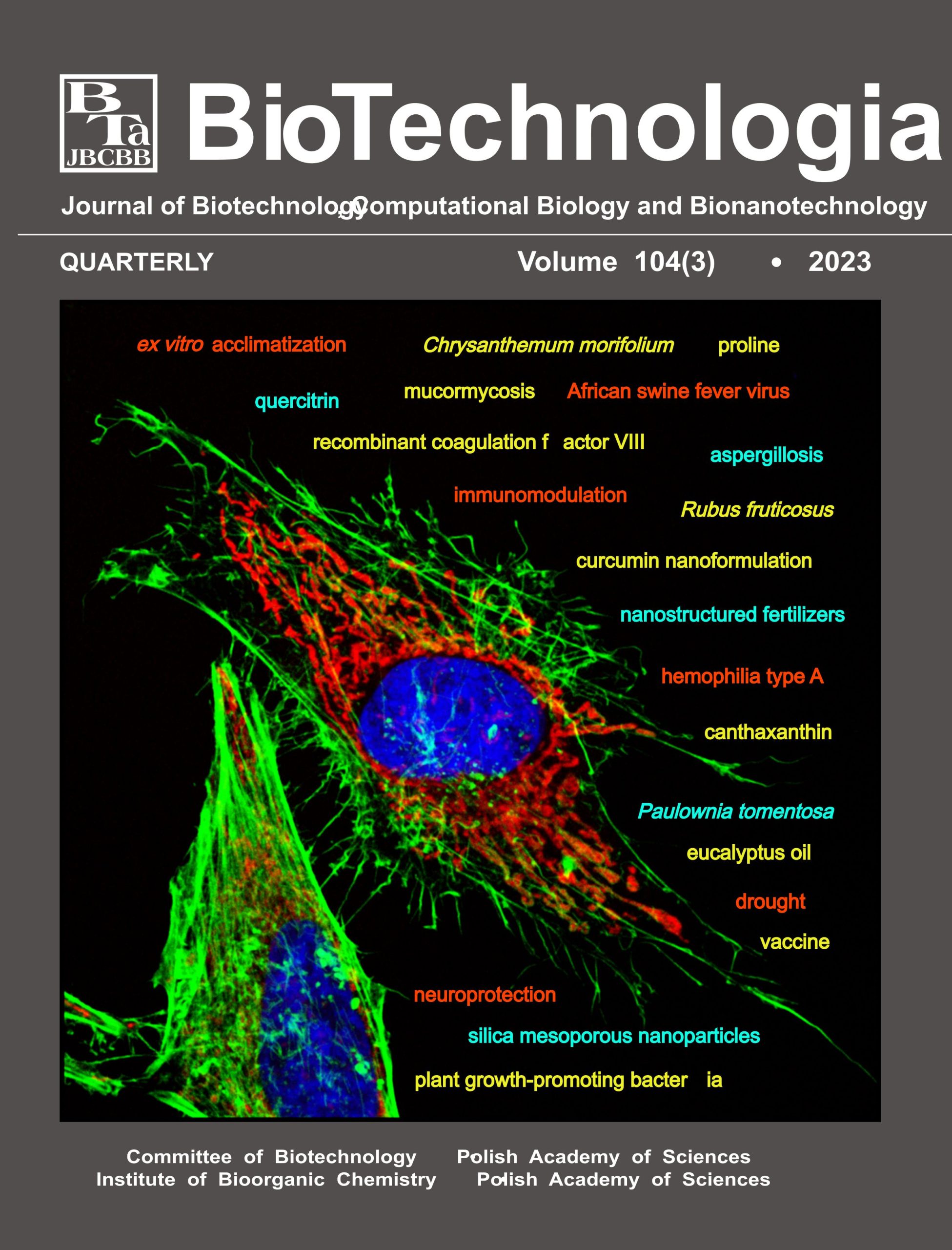 Okładka kwartalnik &quot;Biotechnologia&quot; - tom 94(1)Okładka kwartalnik &quot;Biotechnologia&quot; - tom 93(3)