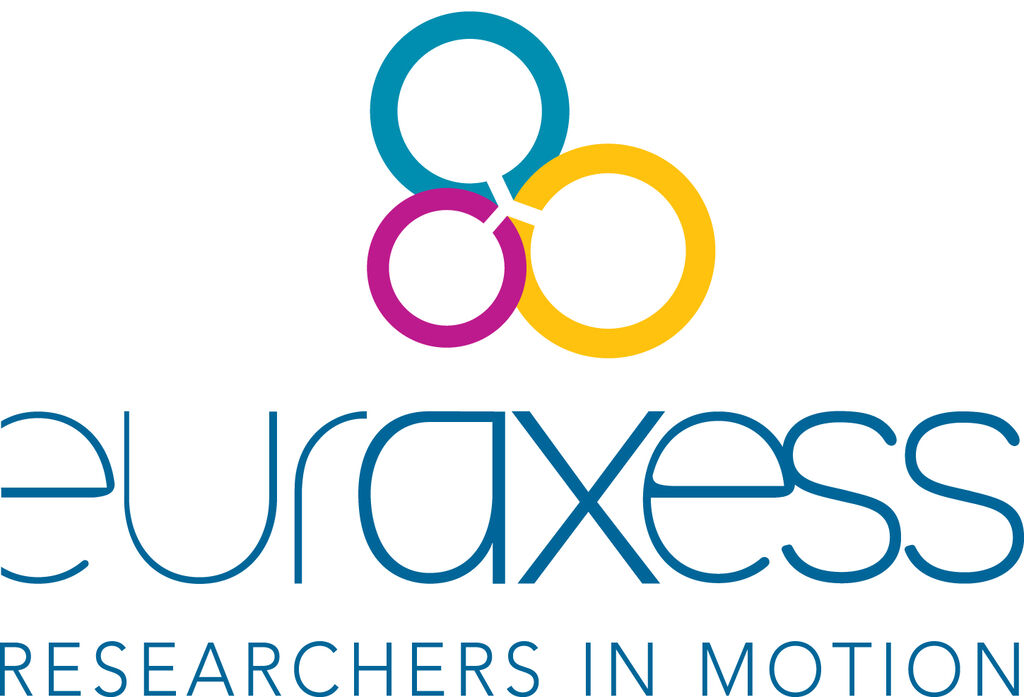 EURAXESS RESERCHERS IN MOTION logo. The signet consists of 3 circles in yellow, pink and turquoise.