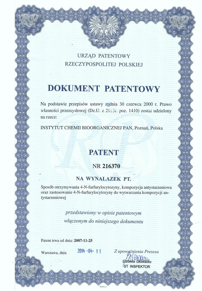 Scan of a Polish patent document - patent number PL 216370