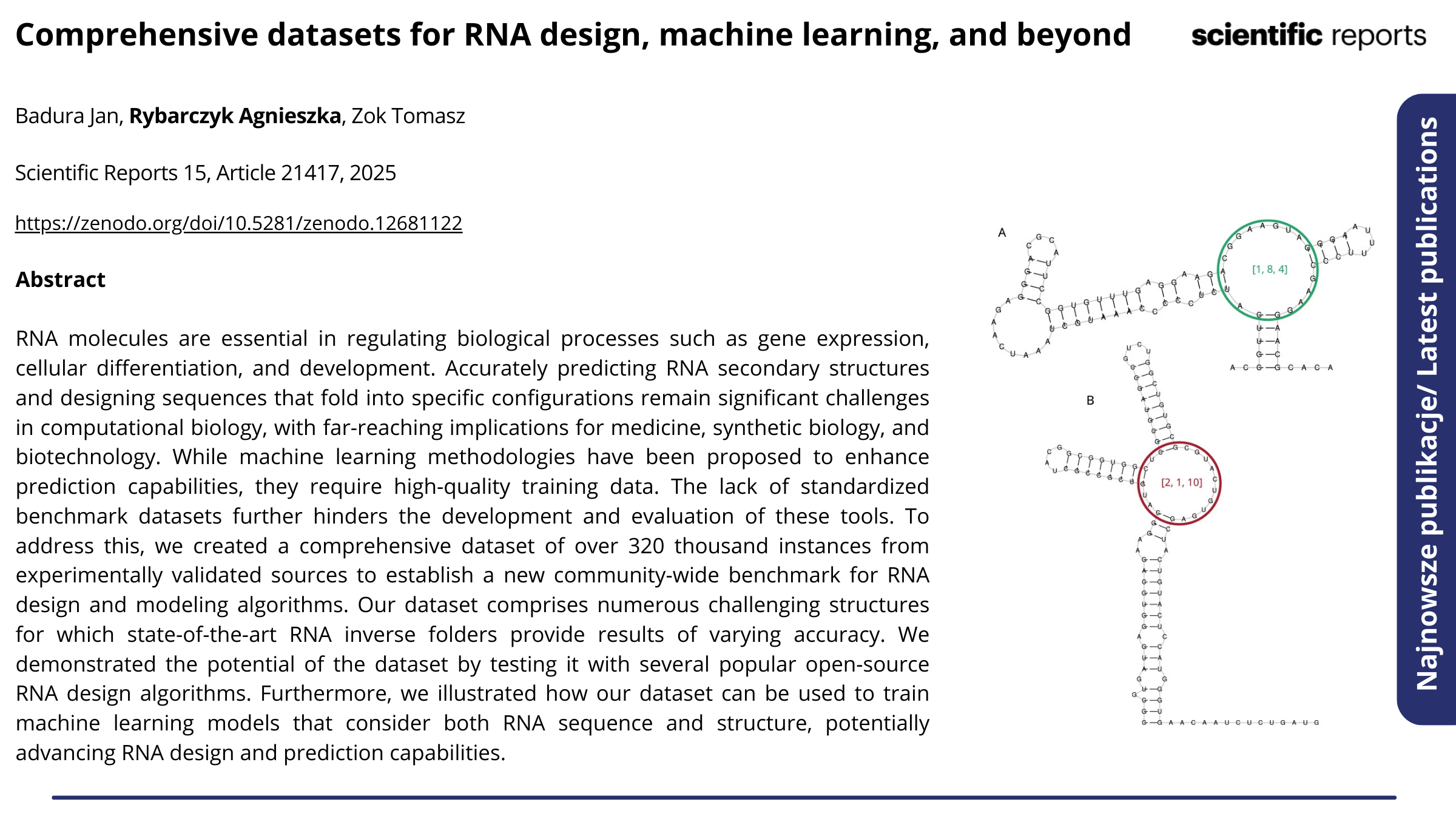  Publikacja Comprehensive datasets for RNA design, machine learning, and beyond. Kliknij, by zobaczyć więcej.