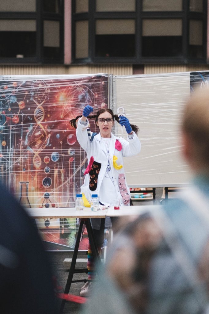 A scientist during the demonstration.